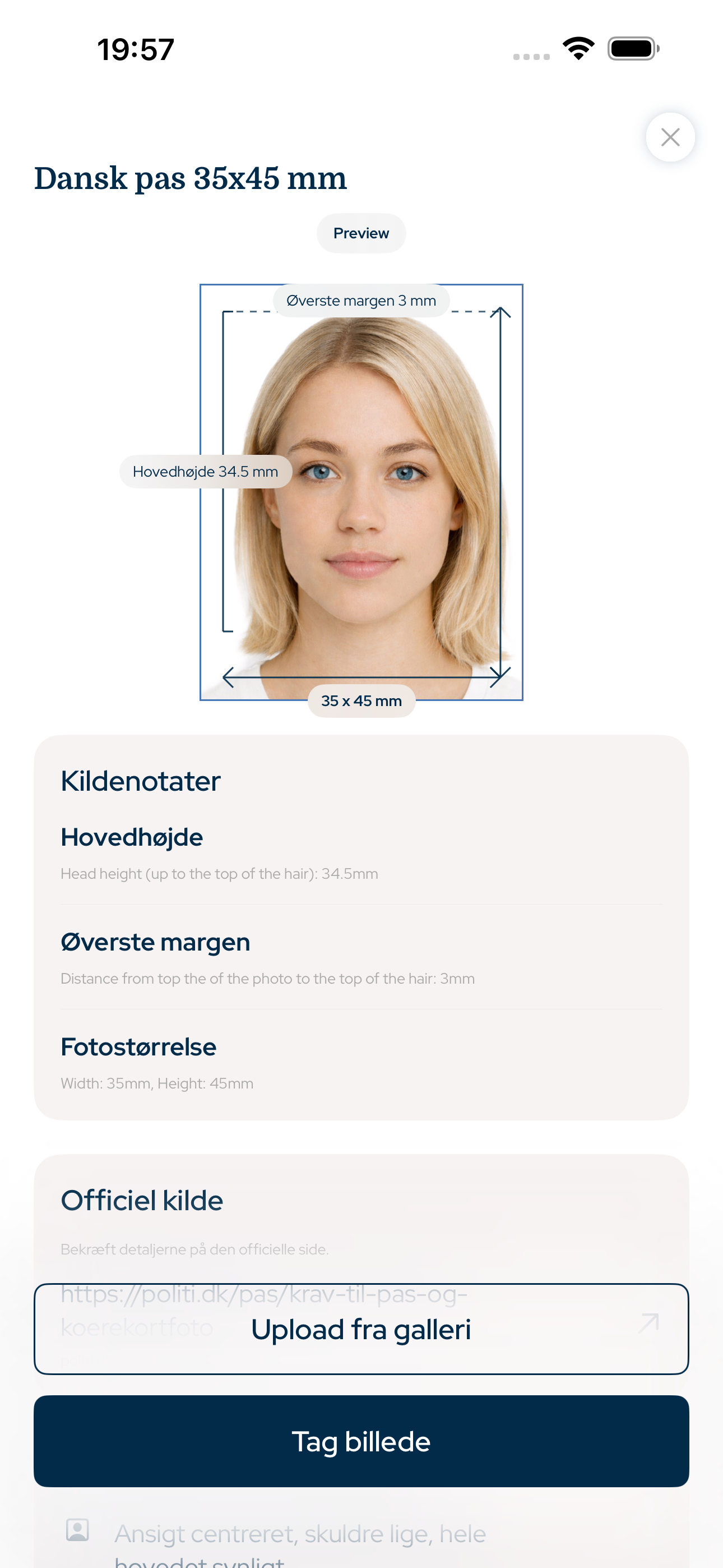 Pasfoto App til Dansk Pas iPhone screenshot