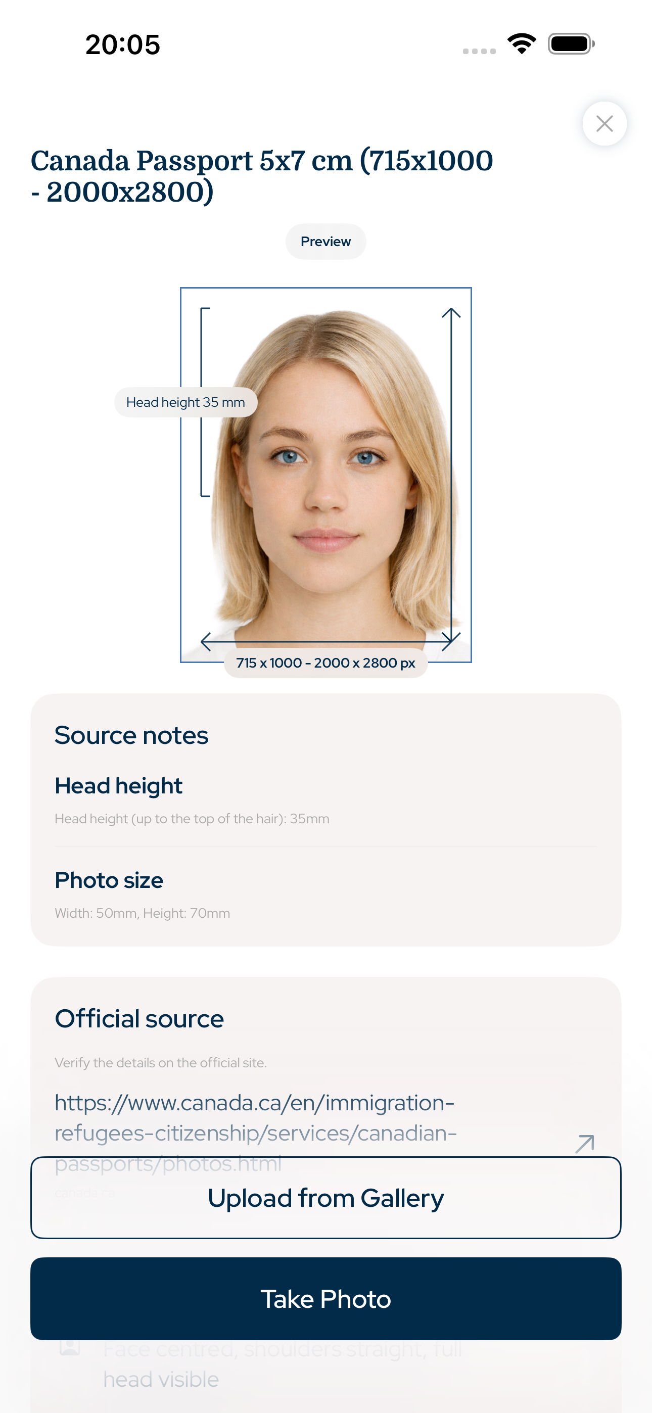 Canadian Passport Photo App iPhone screenshot